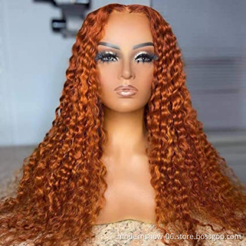 180% 250% water wave 350 Orange Human Hair Wig Ginger Colored Human Hair Wigs  transparent frontal lace for black beauty women